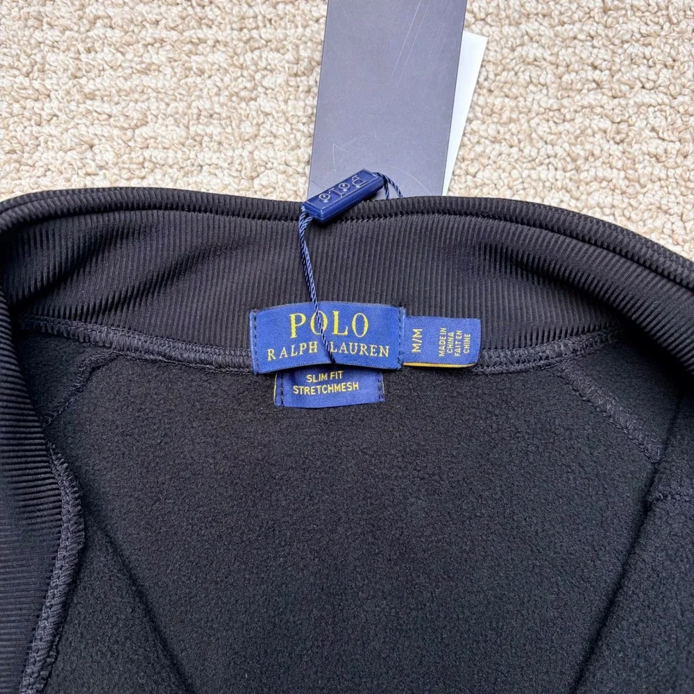 NEW Polo Ralph Lauren Mens  M Slim Fit Stretch Mesh Quarter Zip Pullover Black
